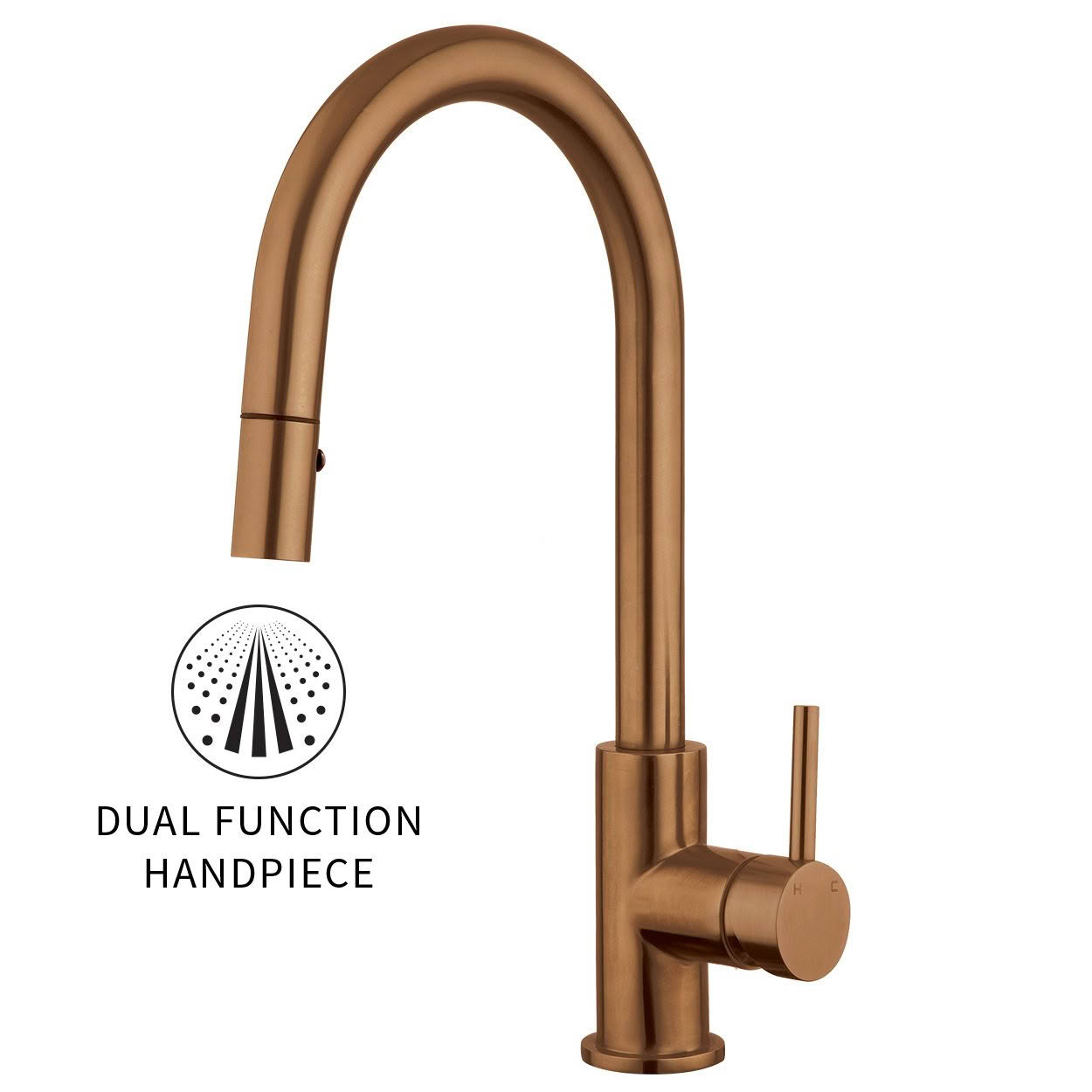 Voda Gooseneck Minimal Pullout Sink Mixer - Cold Start - Brushed Copper (PVD)